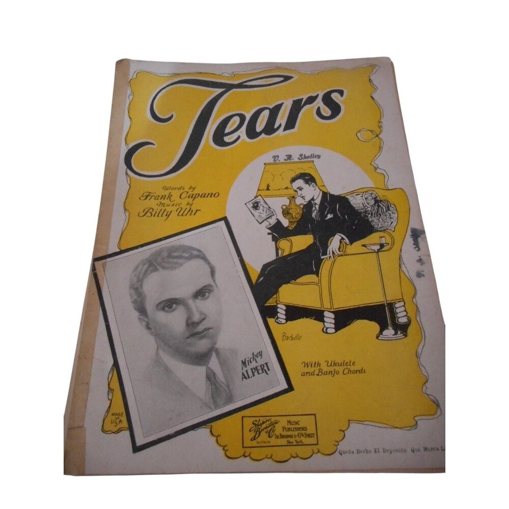 Vintage Sheet Music c 1930 Tears Piano voice Ukulele Banjo Mickey Alpert